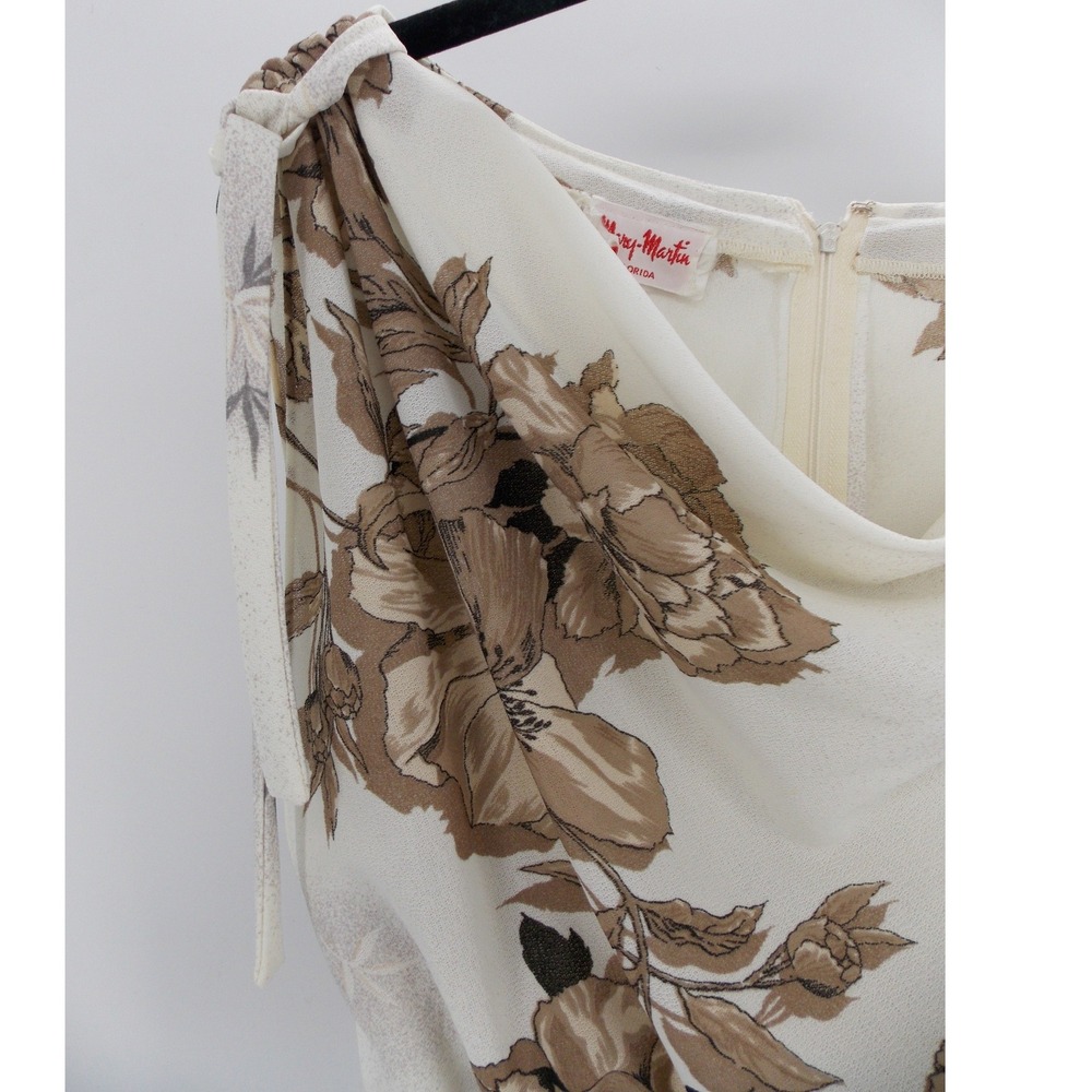 Vintage Mary Martin Cream Floral Cowl Neck Sleevelesss Midi Dress MEDIUM 70s - Picture 4 of 8